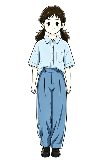 light blue blouse with dark blue trousers