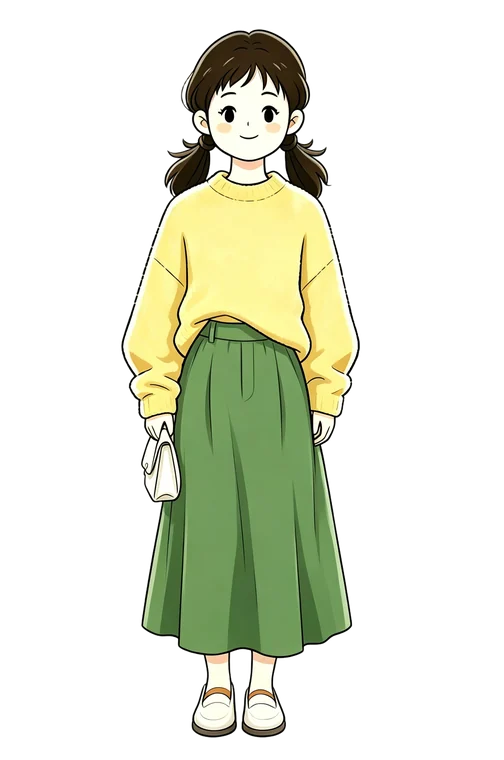 yellow sweater with green skirt