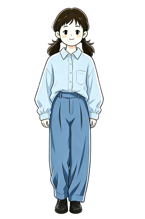 light blue blouse with blue trousers
